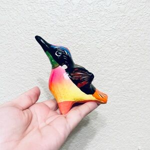 Hand Made 4" Clay colorful Bird Whistle Folk Art Flute  Mexican Talavera Tonala